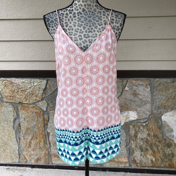Free People Pants - Free People Pink Teal Mandala Mix Print Romper Sm